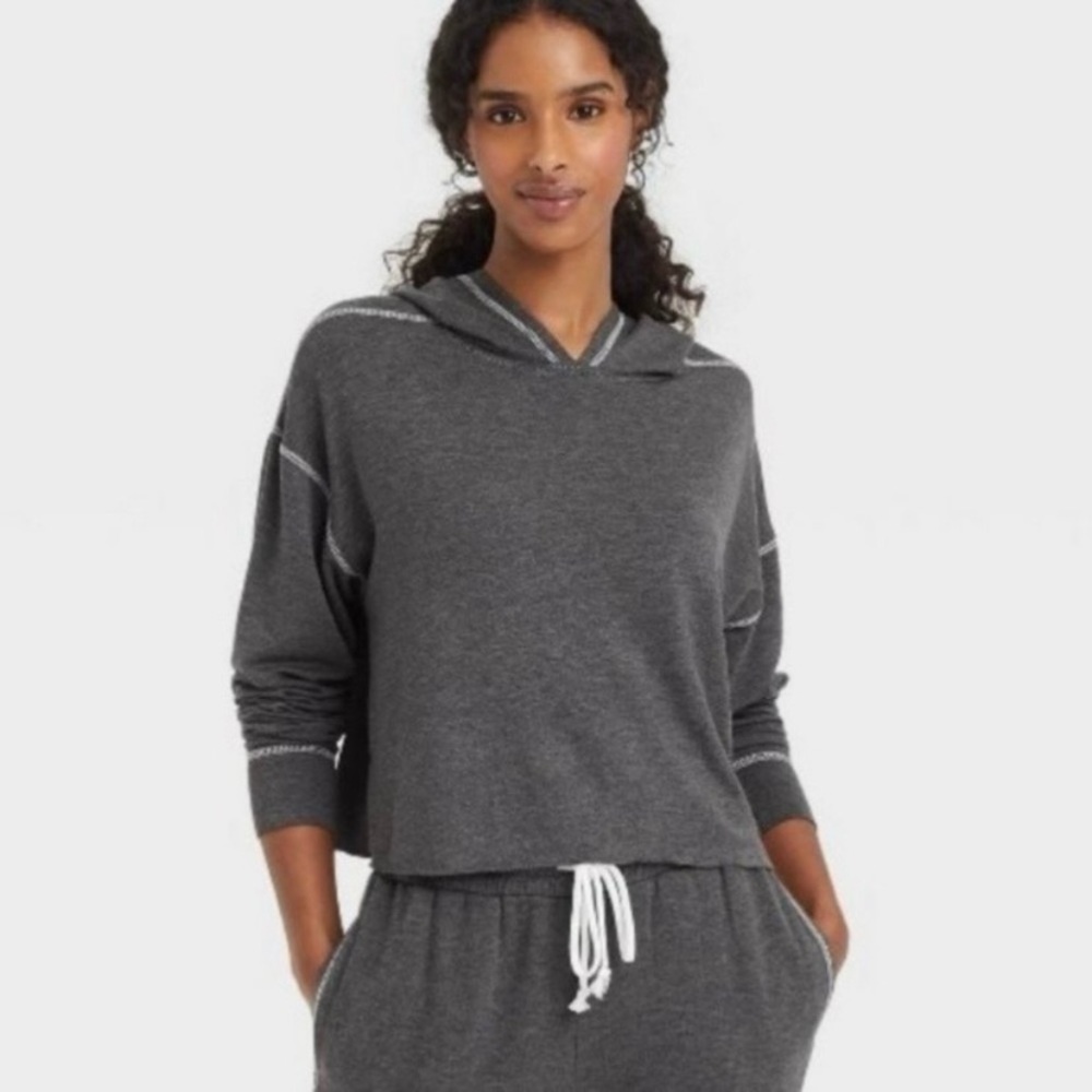 Colsie Size Small Oversized Lightweight Cropped Hoodie Shirt Dark Grey NWT
